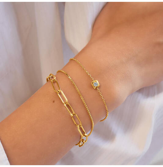  Tide Echo - Link bracelets - Silver / 14kt GP - Zirconia - 18,5cm